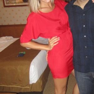 Red belted dress